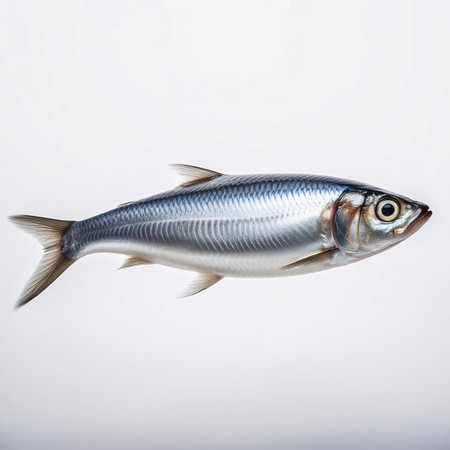 Fresh sardine fish isolated on white background. Studio shot.の素材
