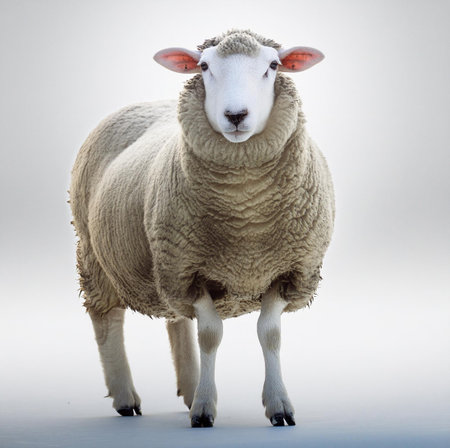 Sheep on a white background, close-up, side viewの素材