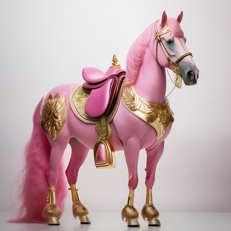 beautiful pink horse on a light background. 3d rendering.の素材