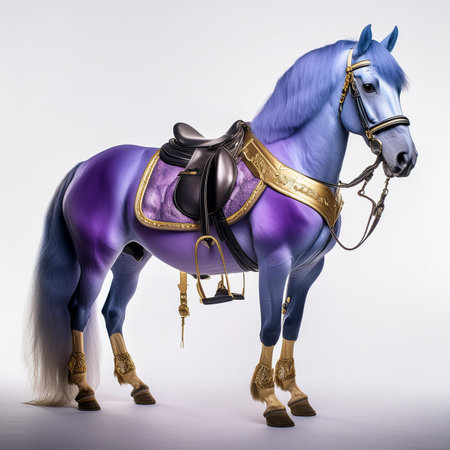 Horse with a saddle on a white background. 3d renderingの素材