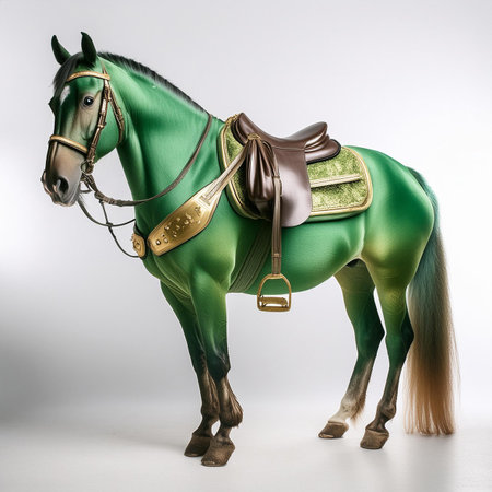 Horse with a saddle on a white background. 3d renderingの素材