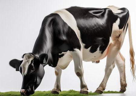Cute black and white cow isolated on white background, studio shotの素材