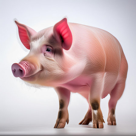 Pig with pink fur on a white background. Piglet.の素材