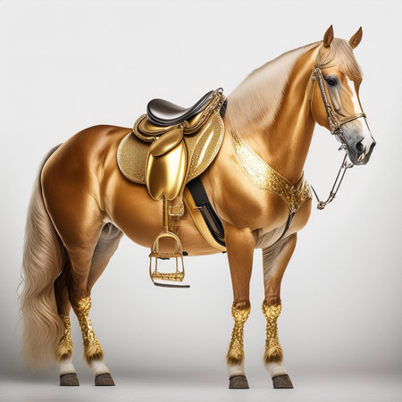 Horse with a bridle on a white background. 3d renderingの素材