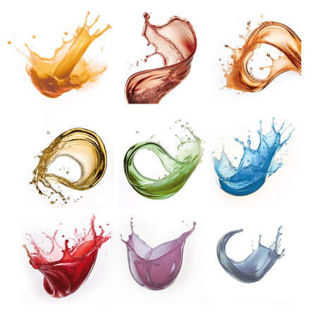 collection of various paint splashes on white background. each one is shot separatelyの素材