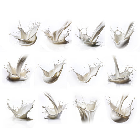 collection of various milk splashes on white background. each one is shot separatelyの素材