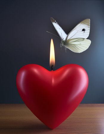 Butterfly on a heart shaped candle with a butterfly on itの素材