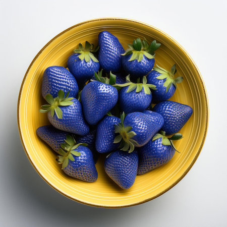 Strawberries in a bowl on a white background, top viewの素材