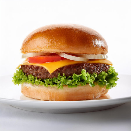 Delicious hamburger on a white plate isolated on white background.の素材