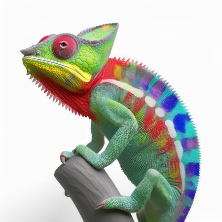 Colorful chameleon on white background. 3D illustration.の素材