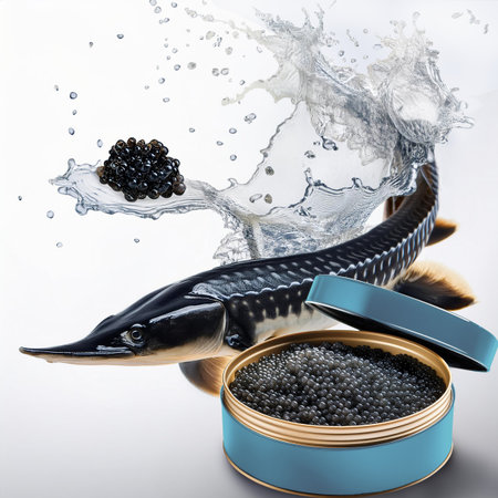 Fish caviar in a tin can on a white background. 3d renderingの素材