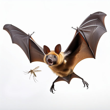 3D rendering of a flying fox or bat isolated on white backgroundの素材