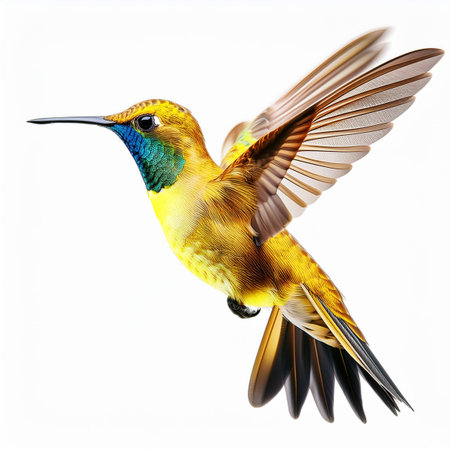 Hummingbird in flight isolated on white background. 3D illustration.の素材