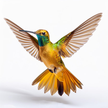 Hummingbird isolated on white background. Bird with outstretched wingsの素材