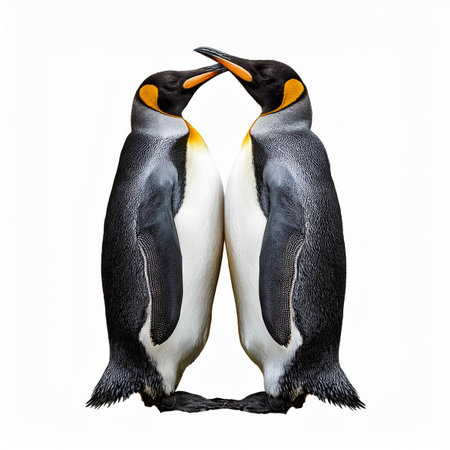 Pair of king penguins isolated on white background. King penguin (Aptenodytes patagonicus)の素材