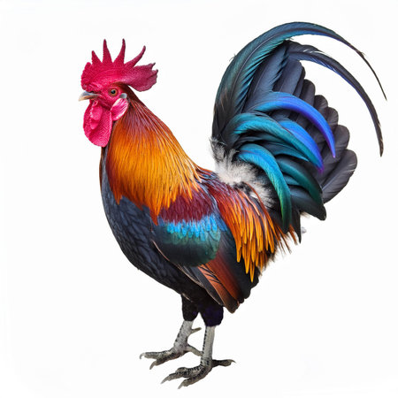 Colorful rooster isolated on white background, clipping path included.の素材
