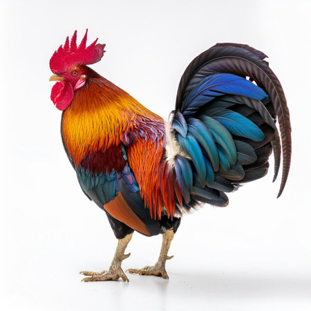 Colorful rooster isolated on white background, clipping path included.の素材