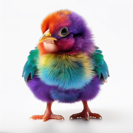 Colorful baby chicken isolated on white background, clipping path included.の素材
