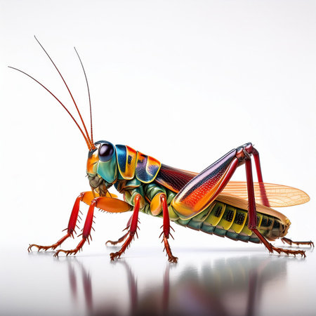 Colorful grasshopper isolated on white background. Close up.の素材