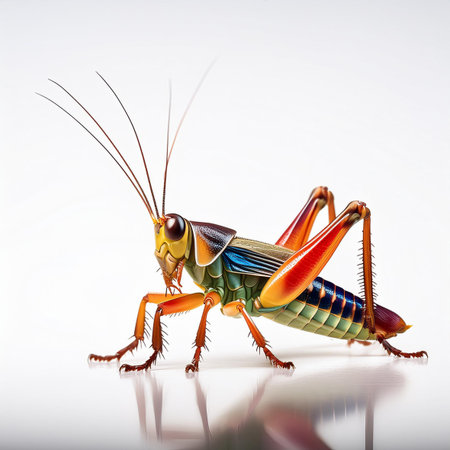 Colorful grasshopper isolated on white background, clipping path includedの素材