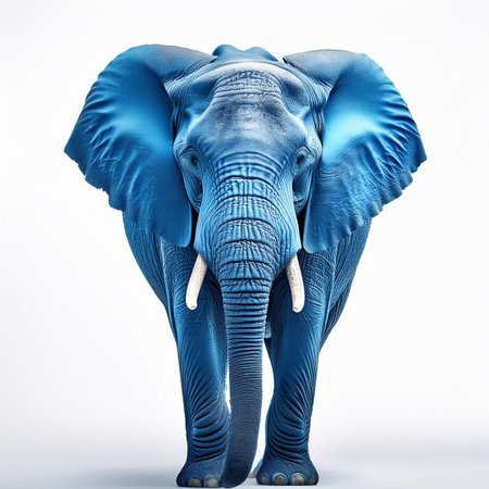 Elephant made of blue fabric on white background. 3d illustrationの素材