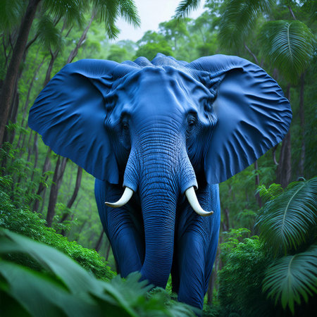Elephant in the jungle. 3D render of an elephant in the jungle.の素材