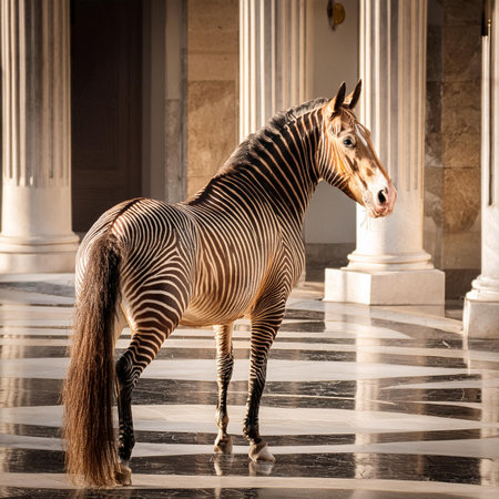 Zebra in front of the colonnade of the Pantheon, Rome, Italyの素材