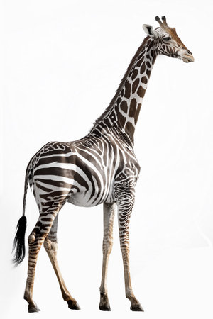 Giraffe isolated on white background, studio shot, side viewの素材