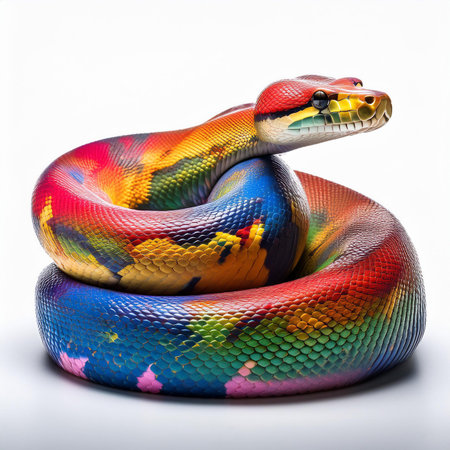Close-up of a snake on a white background. Studio shot.の素材