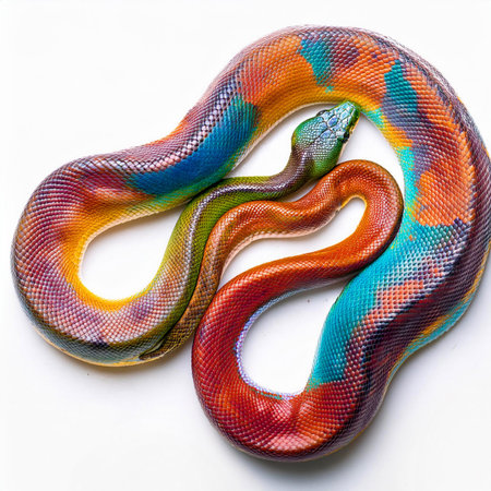 Rainbow snake isolated on white background. Top view. Flat lay.の素材