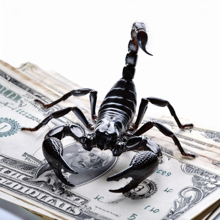 Scorpion on the background of dollar bills, close-upの素材