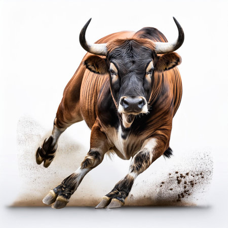 Bull running on a white background. Isolated image of bull.の素材
