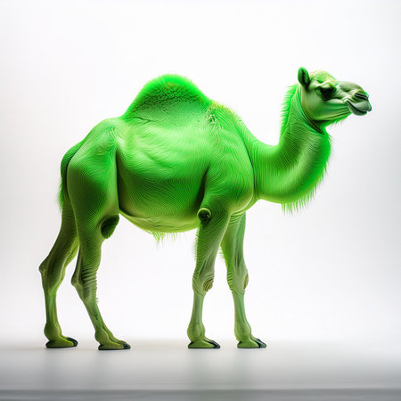 3D rendering of a green camel isolated on a white background.の素材