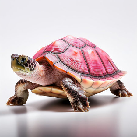 turtle isolated on white background. 3d render illustration with clipping pathの素材