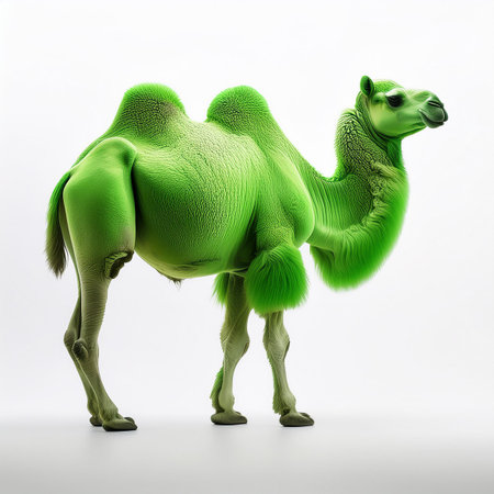 3d rendering of a green camel on a white background with shadowの素材