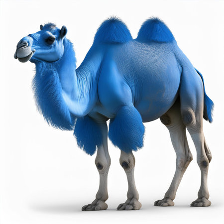 3D rendering of a blue camel isolated on white background with shadowの素材
