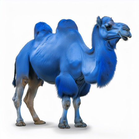 3D rendering of a blue camel isolated on white background with shadowの素材