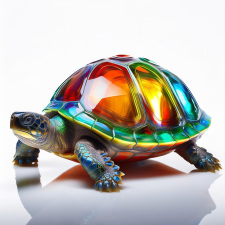 turtle isolated on white background. 3d render illustration with reflectionの素材