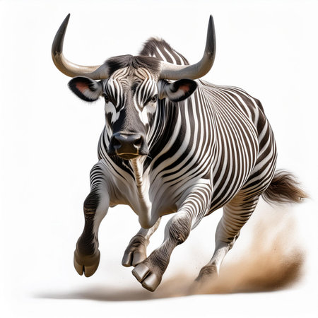 Zebra jumping isolated on white background with clipping path, side viewの素材