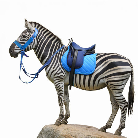 Zebra on a rock isolated on white background. 3d illustrationの素材