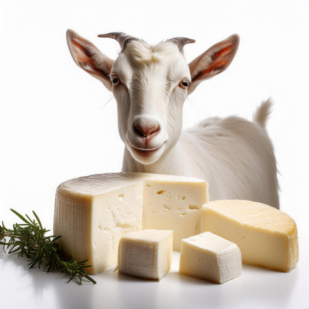 goat with cheese and dill on a white background, isolatedの素材