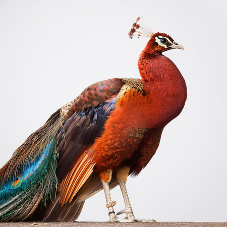 Portrait of a colorful peacock, isolated on white background.の素材
