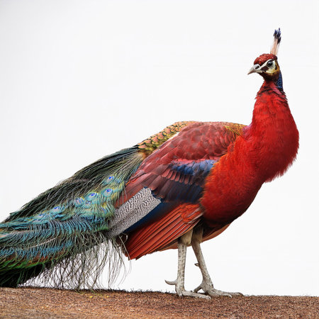 Beautiful peacock isolated on white background. Colorful bird.の素材