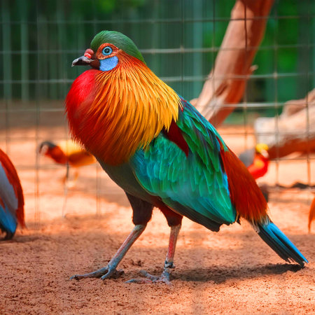Beautiful colorful pheasant in the cage at the zoo.の素材