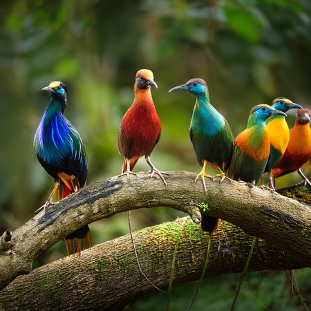 Group of colorful birds in nature,colorful birds in the forestの素材