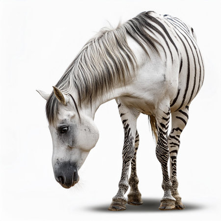 White and black zebra isolated on white background with clipping path.の素材