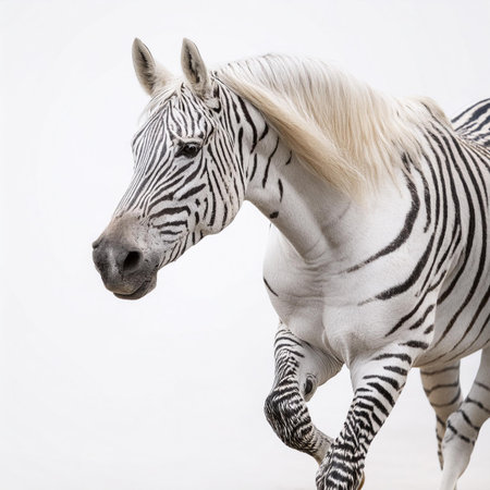 White and black zebra isolated on white background. Studio shot.の素材