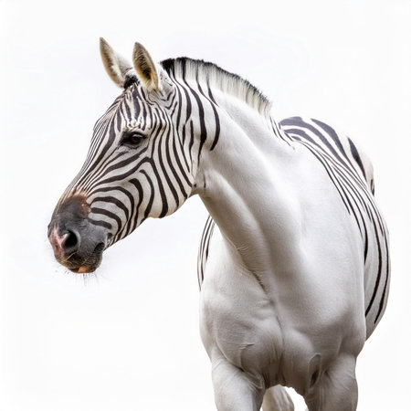 Portrait of a zebra on a white background. Isolatedの素材