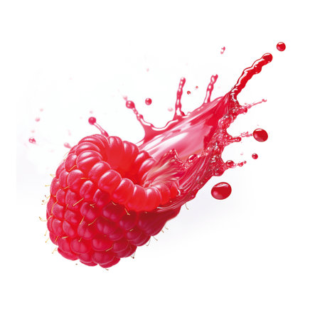 Raspberry juice splashing isolated on white background. 3d illustrationの素材