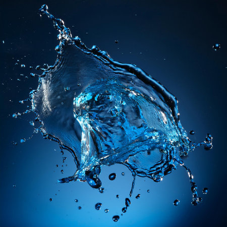 blue water splash isolated on black background. 3d rendering illustration.の素材